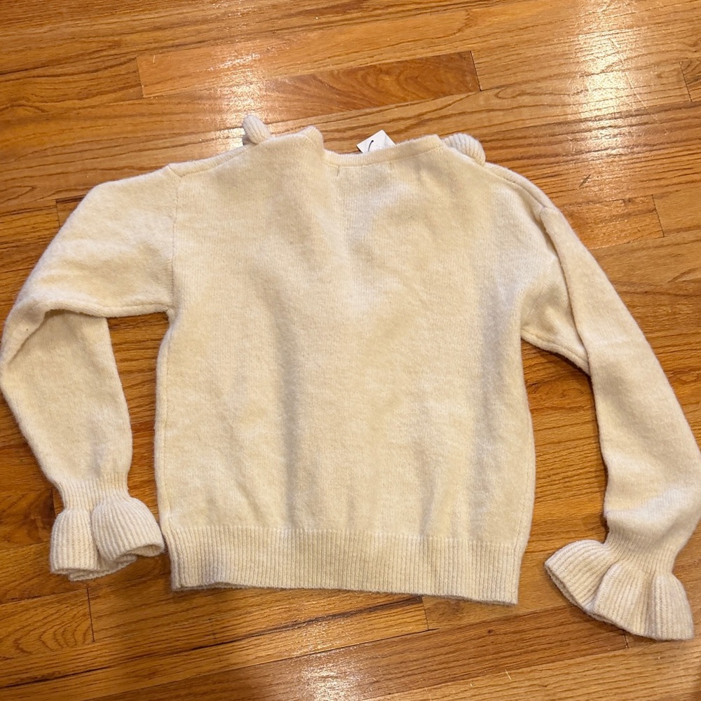 Charming Charlie Cream Ruffled V-Neck Sweater - Picture 6 of 6